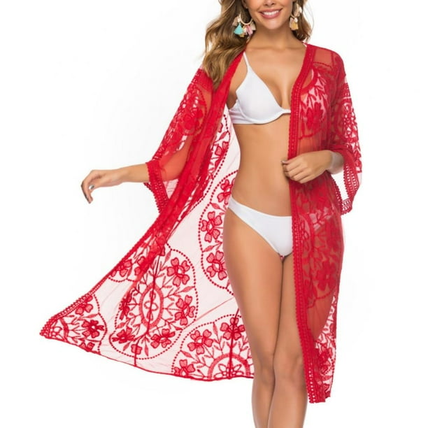 Women's Long Swimwear Beach Sheer Swimsuit Cover Up Cardigan Women's