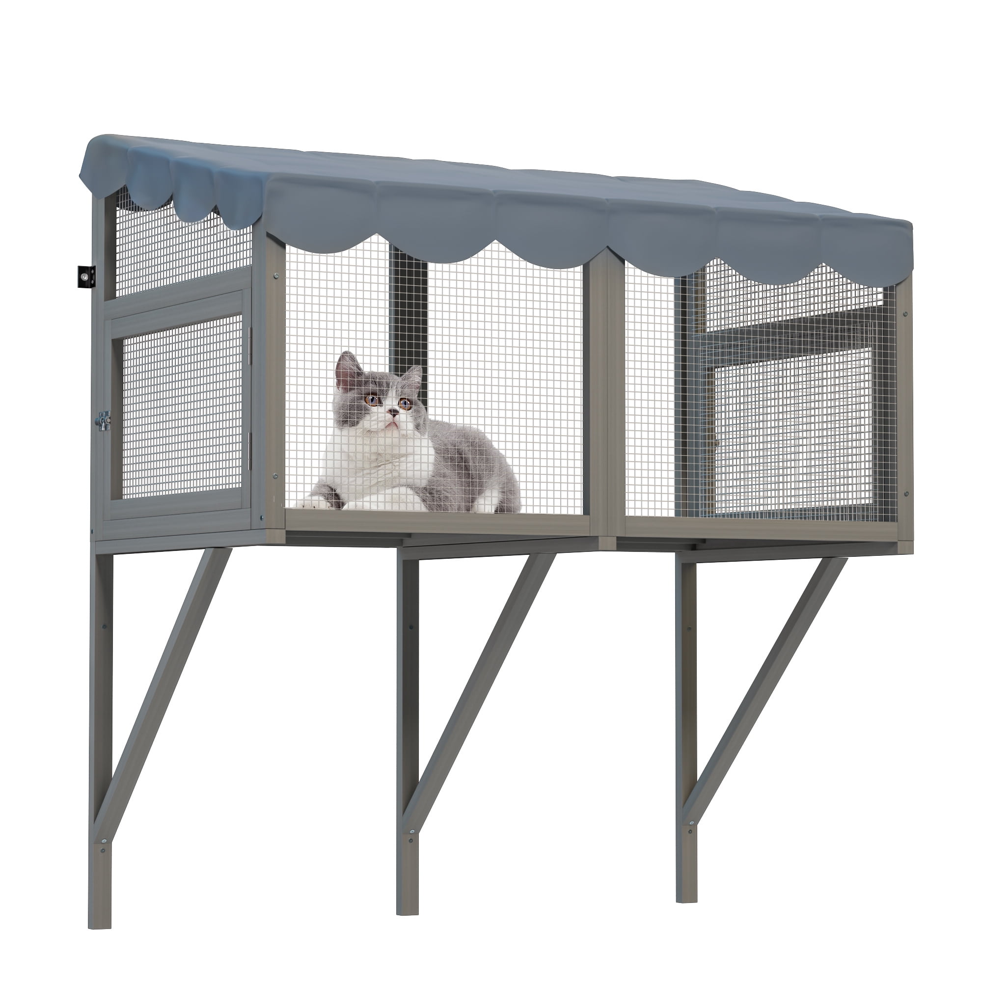 YIYADO Cat Catio Window Box Enclosure, Expandable Wooden Outdoor Window Perch, Secure Cat House for Multi Kittens