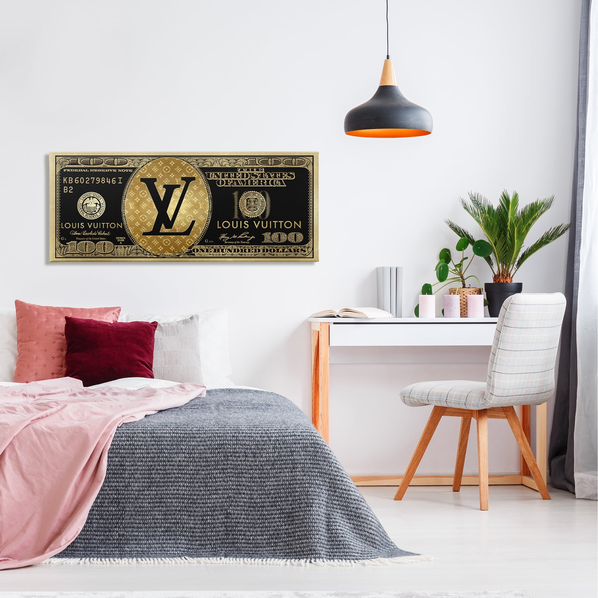 Stupell Industries Glam Brand Dollar Bill Beauty & Fashion Painting Gallery Wrapped Canvas Print Wall Art, 48 x 20
