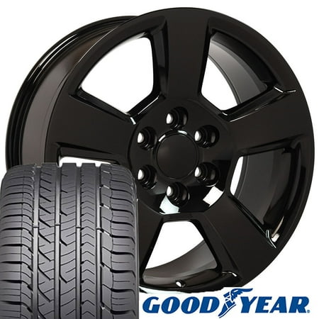 20x9 Wheels & Tires fit Chevy Trucks and SUVs - Chevy Tahoe Style Black Rims and Goodyear Tires, Hollander 5652 -