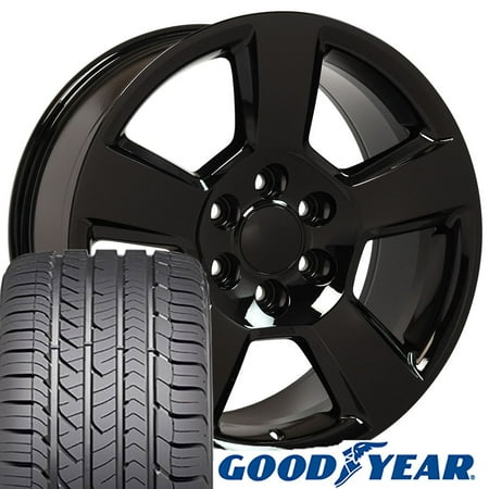 20x9 Wheels & Tires fit Chevy Trucks and SUVs - Chevy Tahoe Style Black Rims and Goodyear Tires, Hollander 5652 - (Best Tires For 2019 Tahoe)