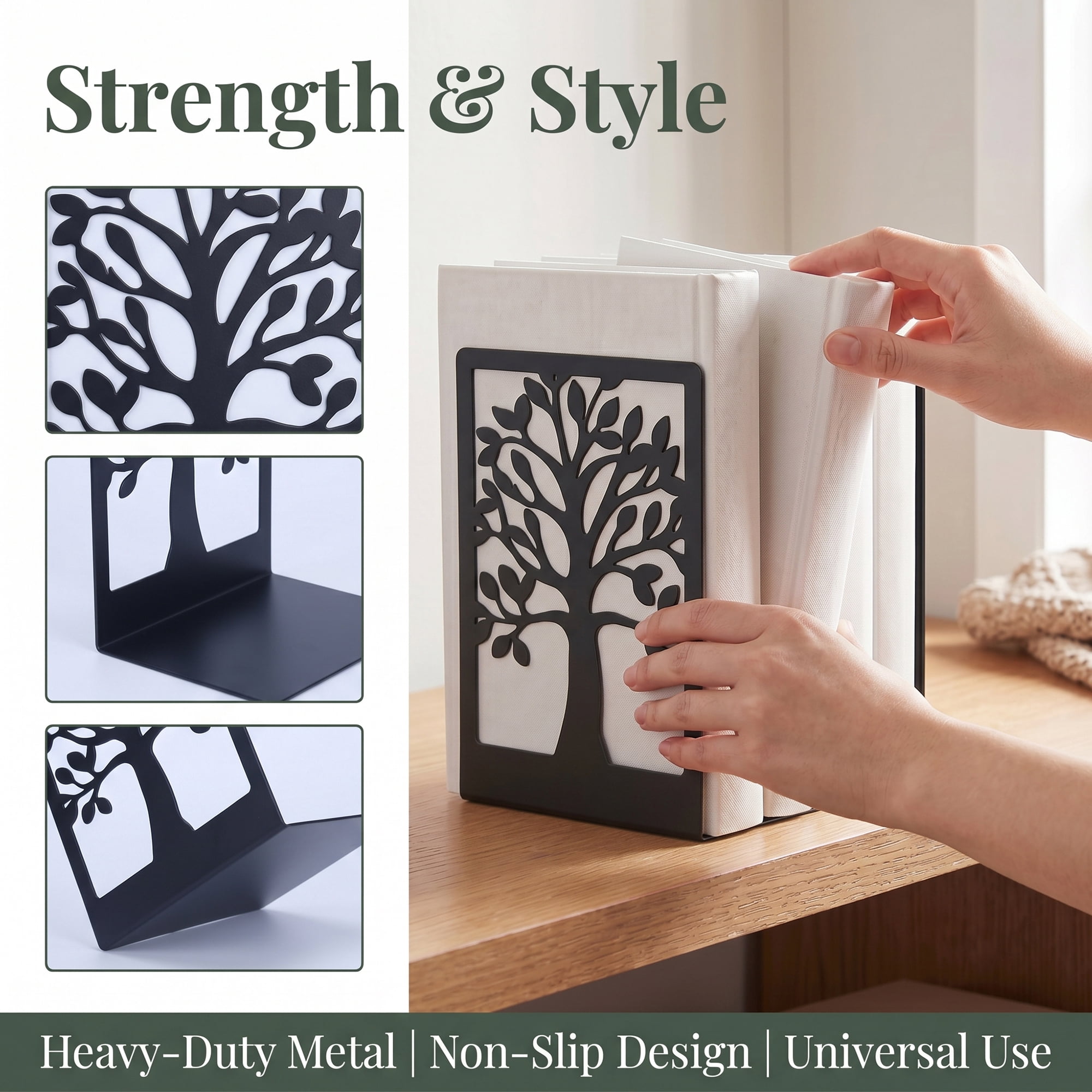 Unique Bargains Exquisite Decorative Metal Bookends for Home Office and Library Black Style B 4.7"x3.3"x6.9"