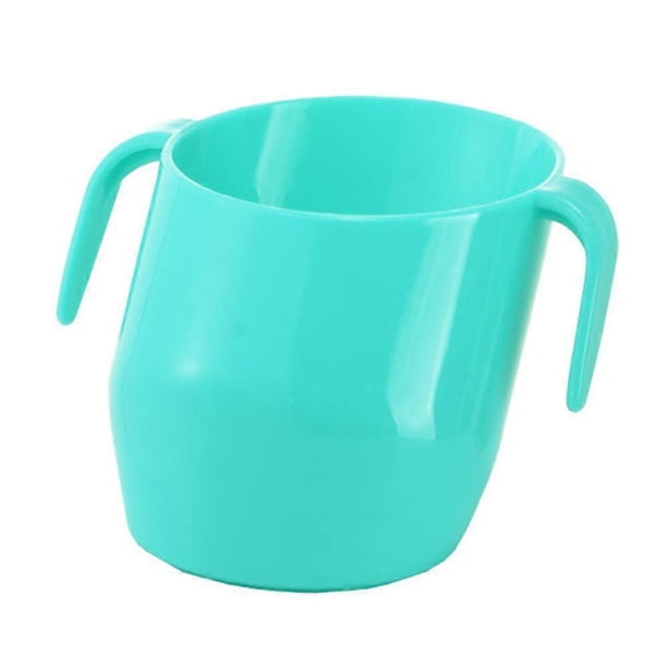 1pc Children Drinking Water Training Cup Portable Double Handle Oblique Mouth for Kids Toddler (Green 200ml)