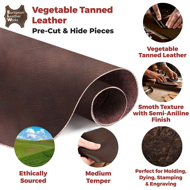  ELW 5-6 oz (2-2.4mm) Thickness Weight Pre-Cut 4-6 SQ FT Vegetable  Tanned Leather Cowhide Grade AB Full Grain Leather for Tooling, Carving,  Engraving, Molding, Embossing, Stamping, & Dyeing