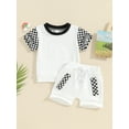 thumbnail image 2 of Bslissey Toddler Baby Boys Summer Clothes Plaid Print T-shirt Short Sleeve Tops and Elastic Waist Shorts 2Pcs Outfits 6M 12M 18M 24M 3T Infant Casual Short Pants Sets, 2 of 9