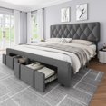 thumbnail image 1 of BeesClover Full Size Upholstered Platform Bed Frame with Storage Drawers, Solid Wood Slats, No Box Spring Needed, Suitable for Bedroom, 1 of 7
