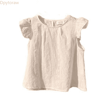 Dpytoraw Girls Ruffle Short Sleeve Shirts Cute Summer Frill Neck Pleated Textured Blouse Tops Girls Top Size White 3-4 Years