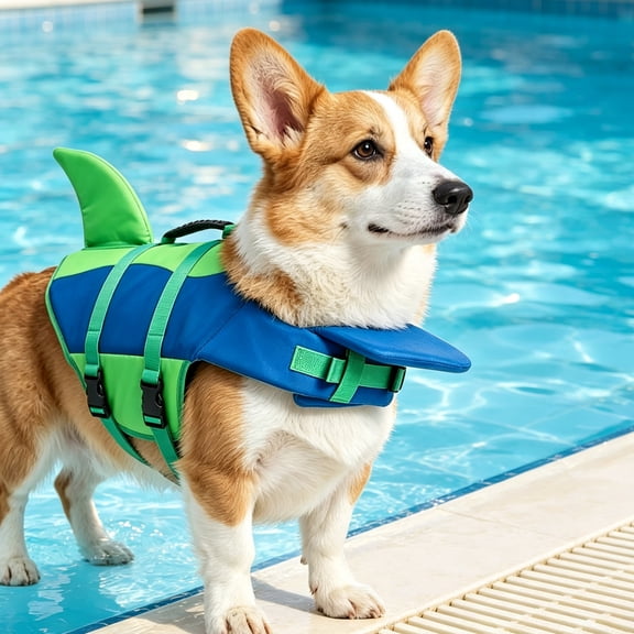 Dog Life Jacket with Chin Float – Cute Shark Dog Swim Vest, High Buoyancy & Rescue Handle, for Small to Large Dogs