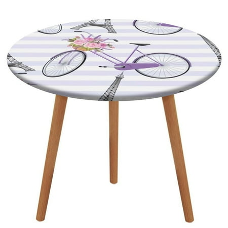 

Bybiment Round Fitted Tablecloth with Elastic Edge Pattern Eiffel Tower Bicycle Decorative Tablecloth Table Cover 47 Inch