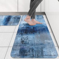 Baiheyi Blue and Gray Abstract Art Kitchen Rugs and Mats Washable Set of 2 Kitchen Floor Rugs Mats for Kitchen Dining Room,FloorHome,Office,Sink,Laundry17"X47" 17"X30"