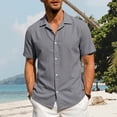 thumbnail image 6 of TKKCS Mens Linen Short Sleeve Button Down Shirt- Turndown Collar Casual Breathable Summer Beach Vacation Shirts Gray Size L, 6 of 9