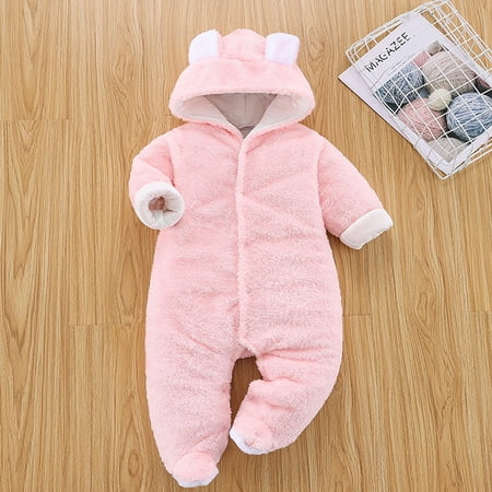 

FZM Christmas Boys Girls Long Sleeve Winter Solid Rabbit Ears Hooded Jumpsuit Romper