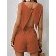 thumbnail image 6 of Womens 2 Piece Outfits Lounge Matching Sets Two Piece Linen Shorts Crop Tops Trendy Clothes Summer Orange Color M, 6 of 7