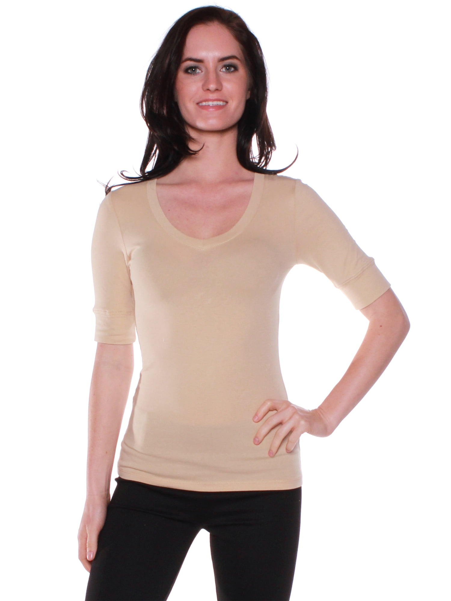 Essential Basic Women's Cotton Blend V Neck Tee Shirt Half Sleeves ...