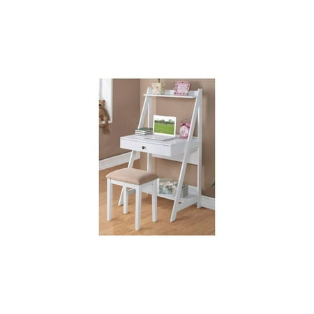 writing desk and stool w/white color finish pine wood by