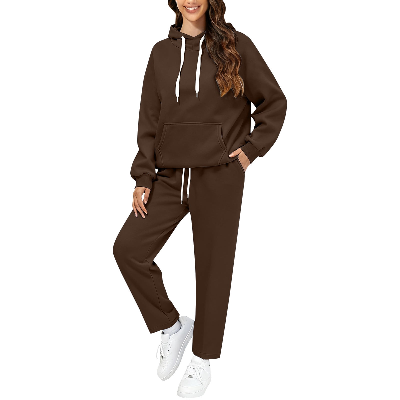 Blekii Women's Solid Color Hoodie And Sweatpants Set, Matching
