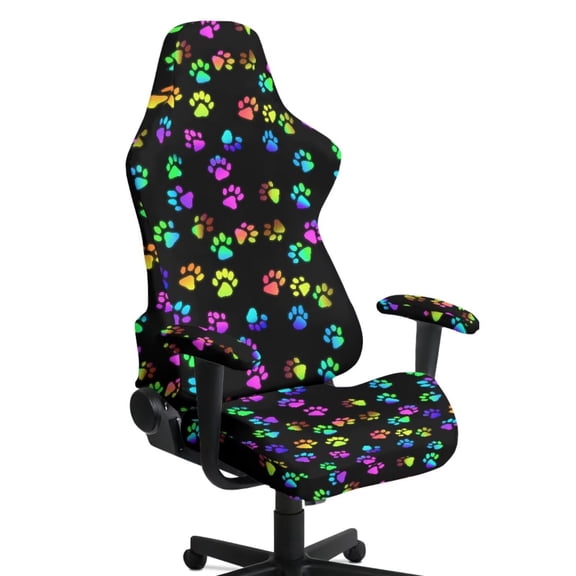 FUIALDOLG Colorful Dog Paw Gaming Chair Covers Set Non-slip Stain Resistant Computer Chair Covers with Armrest Pads Elastic High Back Chair Seat Covers Universal Fit Rotating Boss Chairs