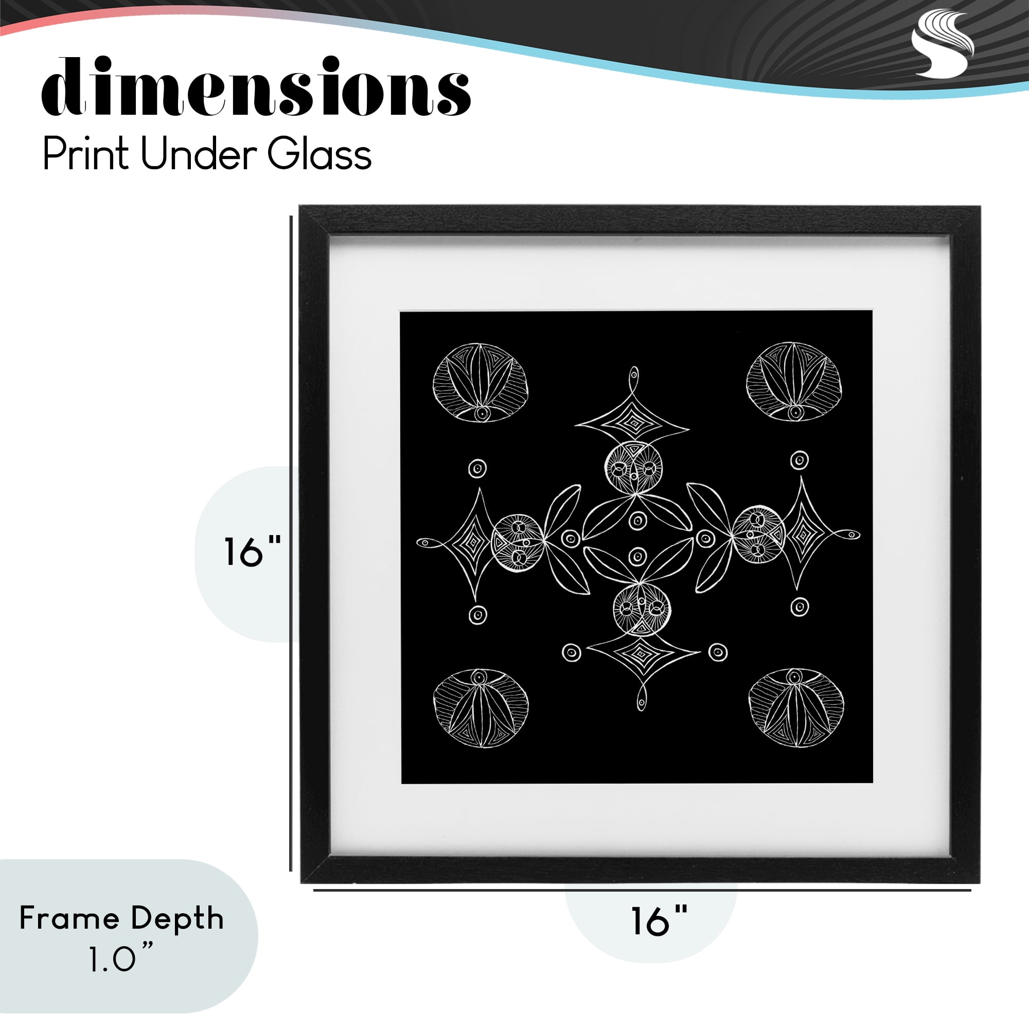 Stupell Industries Simple Monochrome Fractals Black Framed Print Under Glass, design by El Perkin