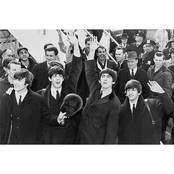 The Beatles Arrive at JFK Airport 1964 Style - A - 12x18 Inch Laminated Poster - Stunning Detail and Bold Colors