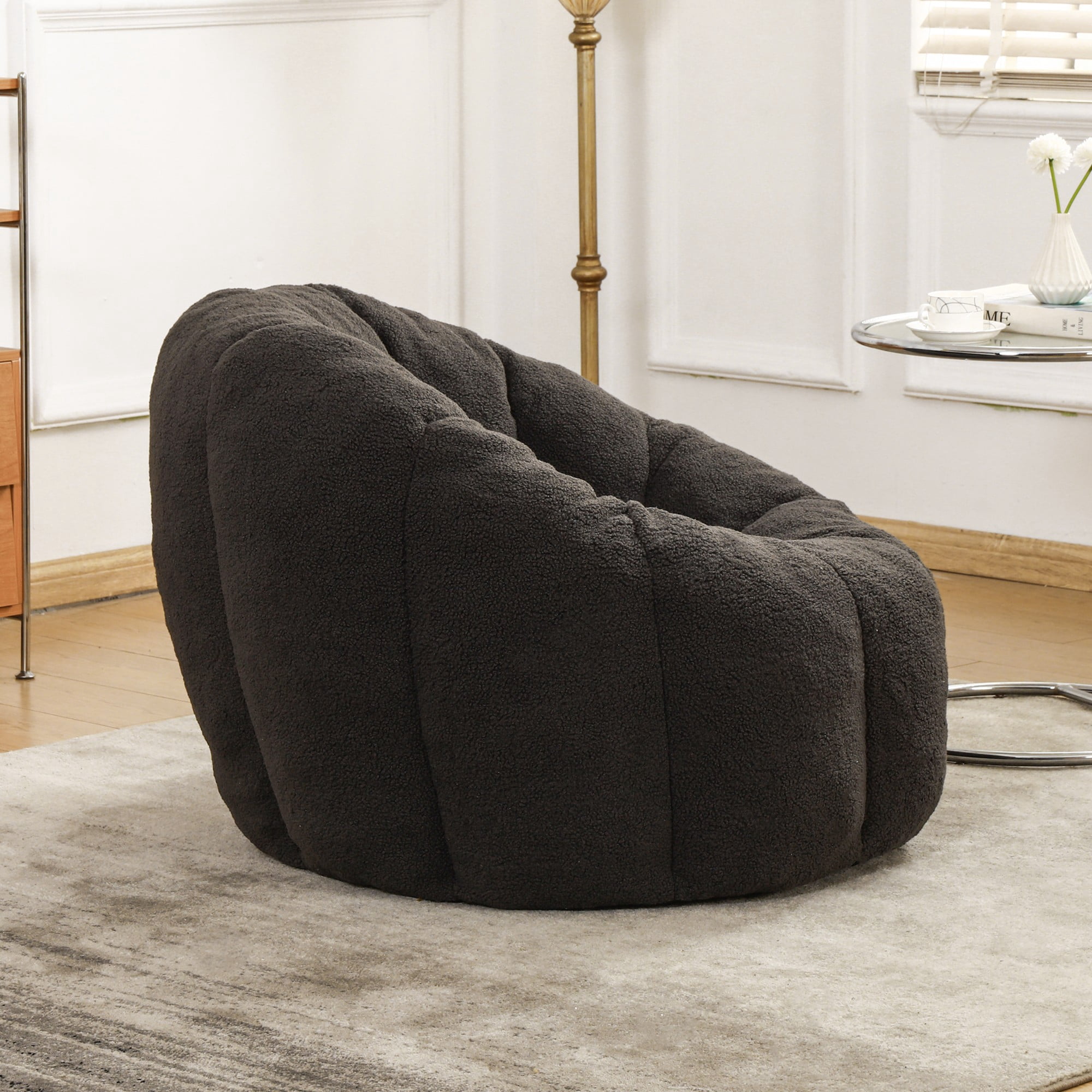 Bean Bag Chair for Adults, Faux Fur Memory Foam Bean Bag Sofa with Armrests, Fluffy Lazy Chair for Living Room Bedroom, Dark Gray