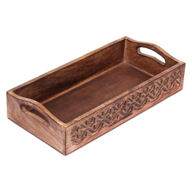 Bandeja de madera para servir STORE INDYA, diseño floral rústico, 36 x 25 cm
