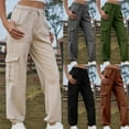 thumbnail image 5 of YanHoo Cargo Pants Women High Waist Wide Leg Jean Casual Pants with 6 Pockets Stretchy Loose Baggy Workout Pants Khaki,M, 5 of 7