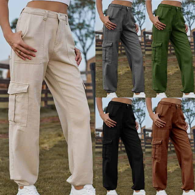Sentmoon Women Cargo Pants Oversized Drawstring High Waist Womens Denim Pants with Pockets Loose Wide Leg Solid Color Breathable Jeans Women Summer Soft and Comfortable for Party and Evening