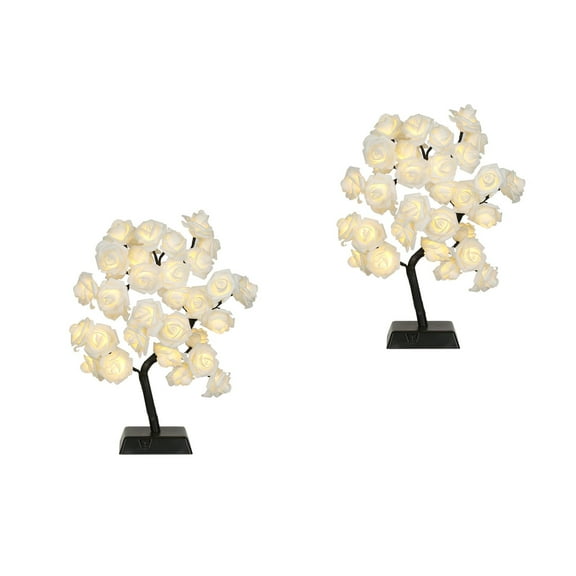 2 Count Rose Table Lamp Monitor Small Tree Lights Indoor Vintage Girl Work White