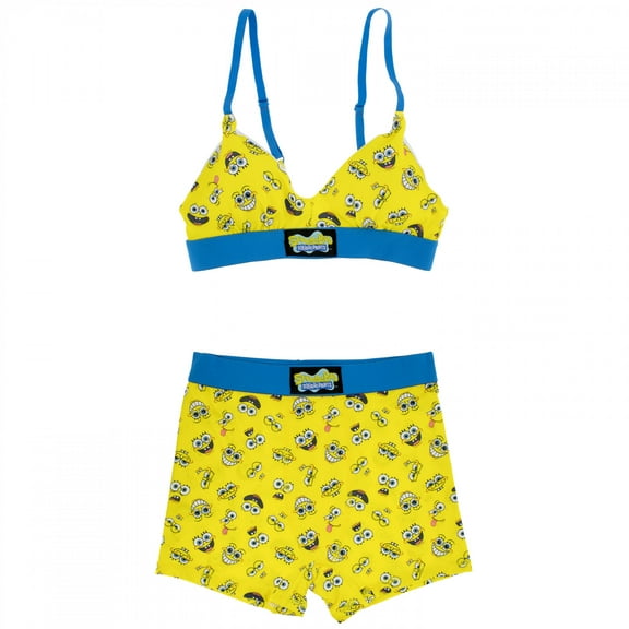 Spongebob Silly Faces Plate Bra and Boy Short Panty Set-Medium