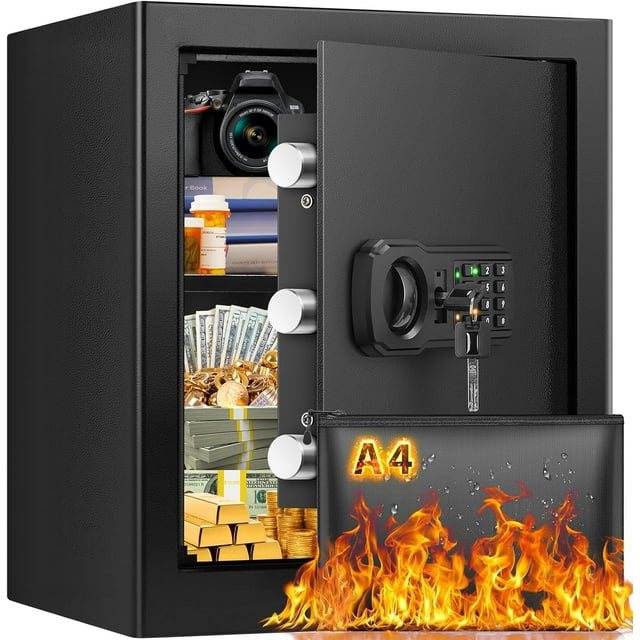 Cubic Home Fireproof Theft Fireproof Box for Home with Digital Keypad & Removable Shelf Security Box for Money Firearm Documents Valuables