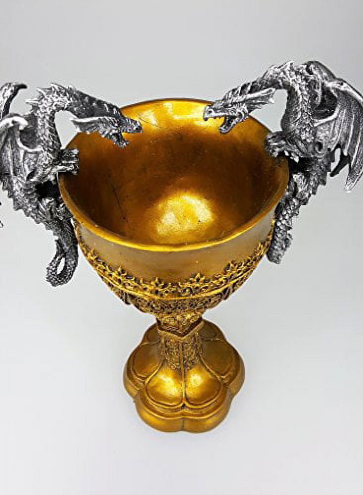 Pacific Giftware King Arthur's Fantasy Golden Chalice with Dual Dragon Wine Goblet Sculptural Decor