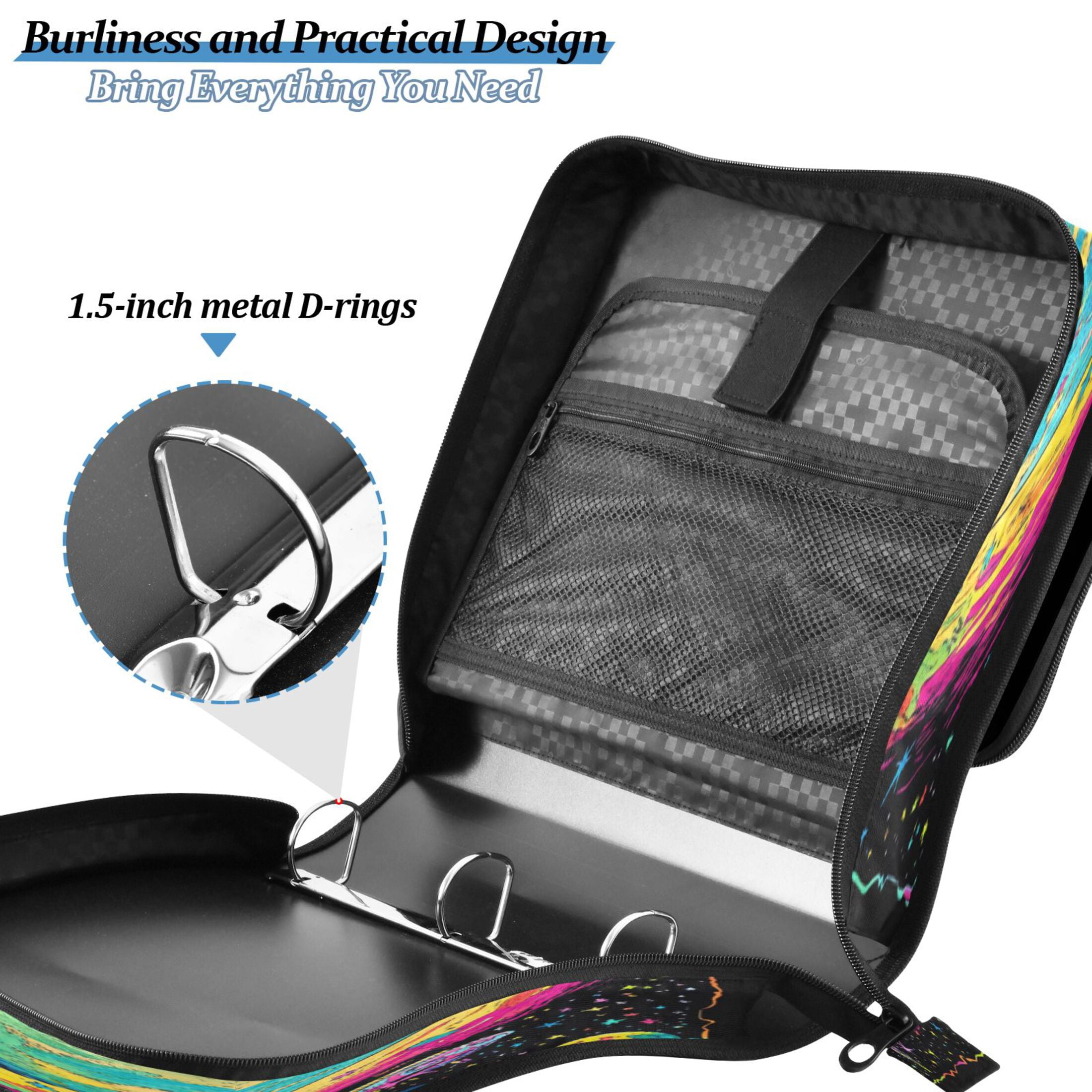 YAZAOO Zipper Binder trapper keeper Documents Organized Design Colorful Planet and Stars Printed