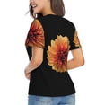 thumbnail image 3 of Fuzoiu Orange Dalia Print Women's Classic V-Neck T-Shirt, Short Sleeve V Neck Tees for Casual Everyday Wear,Casual Fit Tee,Summer Fashion Tops-Small, 3 of 5