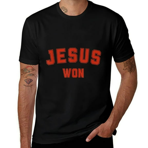 Jesus Won Graphic Mens T Shirts Cotton Short Sleeve T-Shirt Crew Neck Tees Casual Shirt