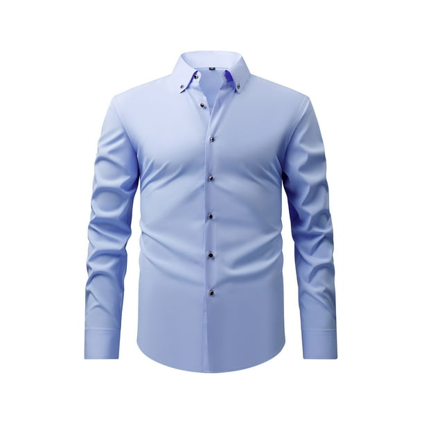 Blusa y camisa de manga larga con cuello vuelto para hombre, cárdigan liso de moda con cuello vuelto, camisa de negocios con botones, blusa de poliéster para hombre