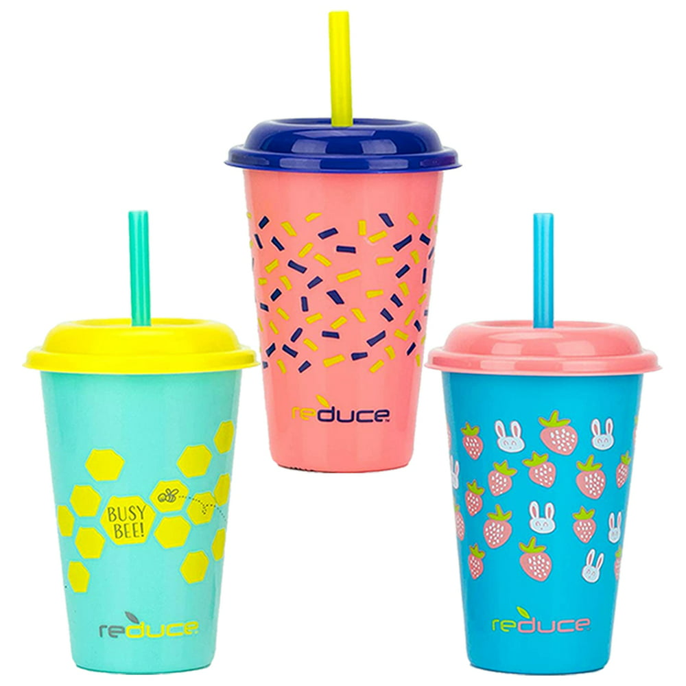 Reduce GoGo's, 3 Pack Tumbler Set 12oz Kids Cups with Straws and Lids This Dishwasher Safe