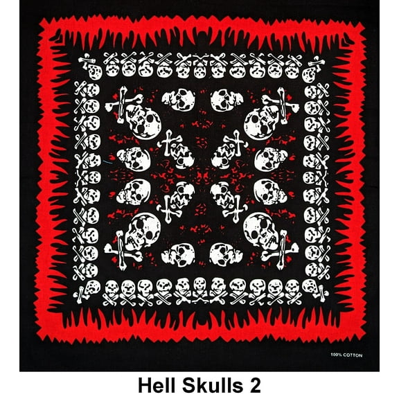 Hell Skulls Style 2 Design Print Cotton Bandana (22 inches x 22 inches)