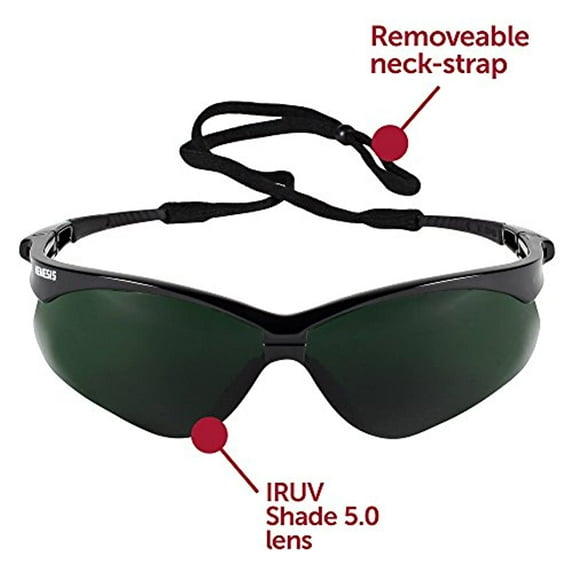 KleenGuard (formerly Jackson Safety) V30 Nemesis Safety Glasses (25671), IRUV Shade 5.0 Lenses with Black Frame, 12 Pairs / Case