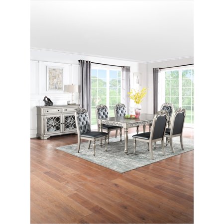 Formal 7pc Dining With Rectangular Table And 6 Side Chairs Silver/grey Made Of Rubberwood Classic : Back