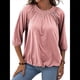 thumbnail image 2 of Camiseta de Cuello Redondo para Mujer, Blusa de Algodón de Media , Mangas 3/4, Informal, Holgada, Plisada, Básica. Rosa XXL, 2 of 7