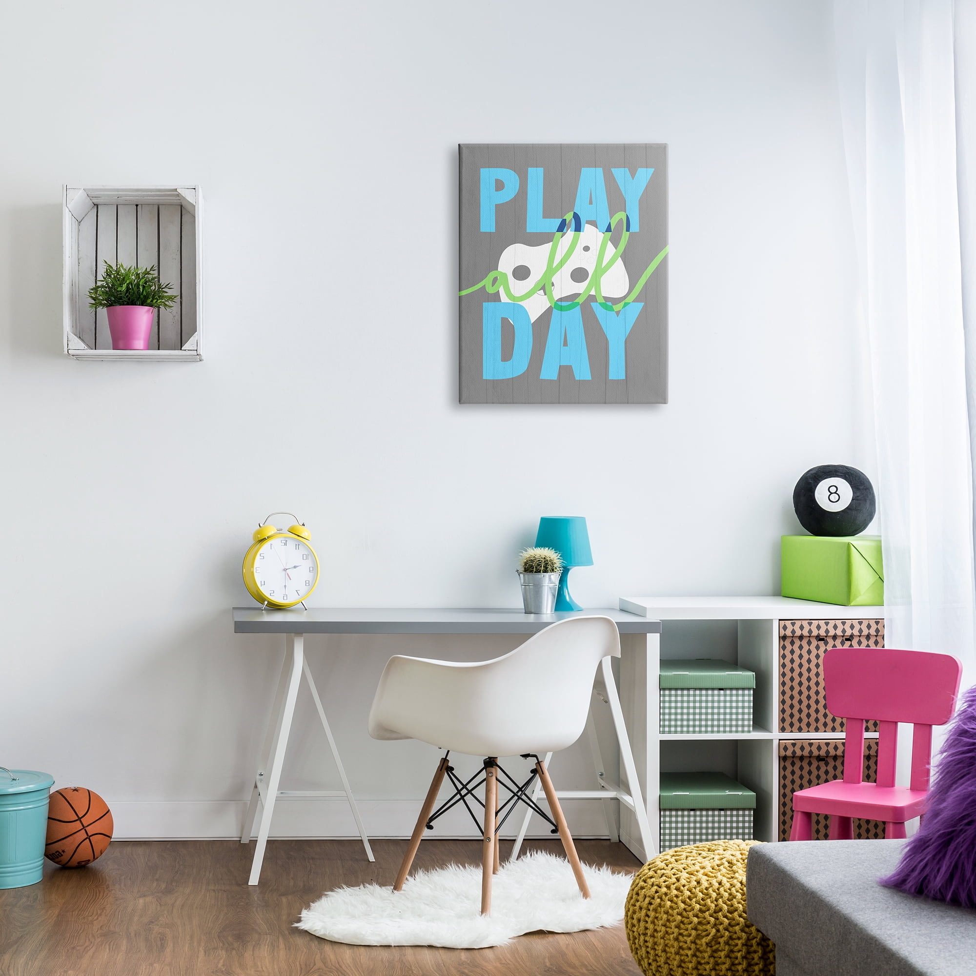 Stupell Industries Play All Day Phrase Rustic Video Game Controller, 24 x 30, Design by Daphne Polselli
