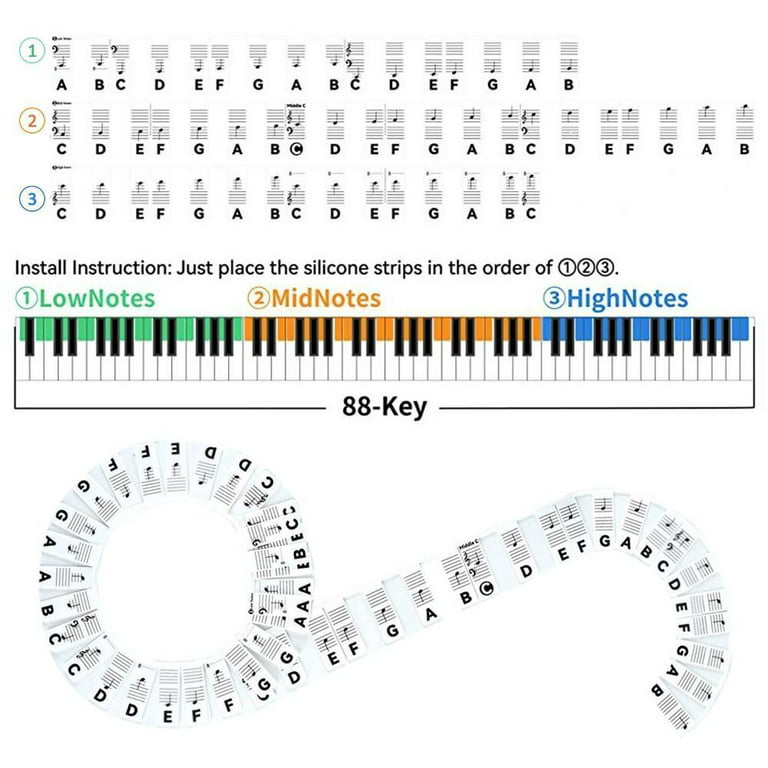 Piano Keyboard Stickers for 88/61 Key,Removable Piano Keyboard Note Labels  for Learning Piano Notes Guide for Beginner - AliExpress
