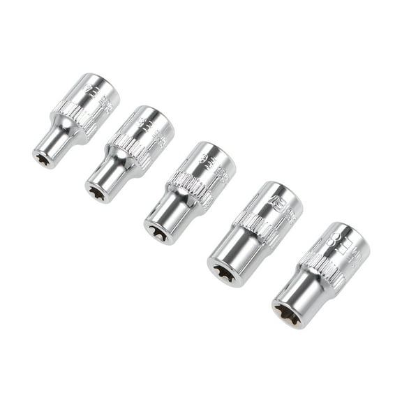 Uxcell External Torx Socket 1/4" Drive E4 E5 E6 E7 E8 Shallow Spline Socket Set CR-V Steel Silver Tone 5pcs