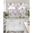 thumbnail image 4 of Watercolor Hummingbird Swag Kitchen Curtains Sets for Windows 24 Inch Length, Colorful Pink Blue Flowers Short Window Curtain Panels Swags Valances and Tiers 3 Piece Set for Cafe/Dining Room, 4 of 5