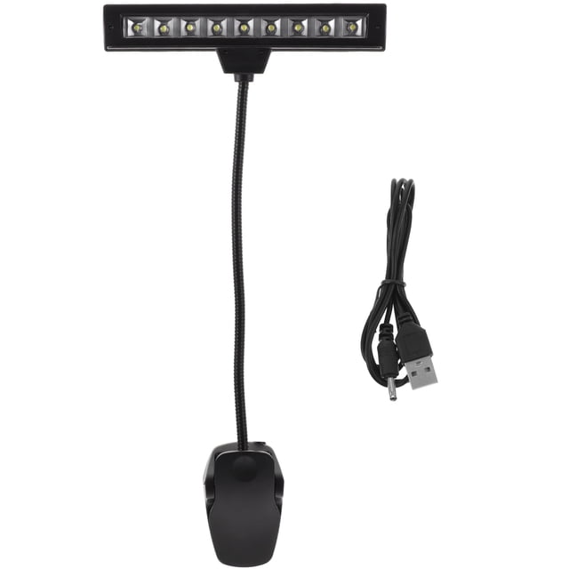 MasteelfCA Support de Musique à Clipser 9 LED Lampe d'Orchestre Piano Entièrement Réglable avec Câble d'Alimentation (Sans Piles, Noir)