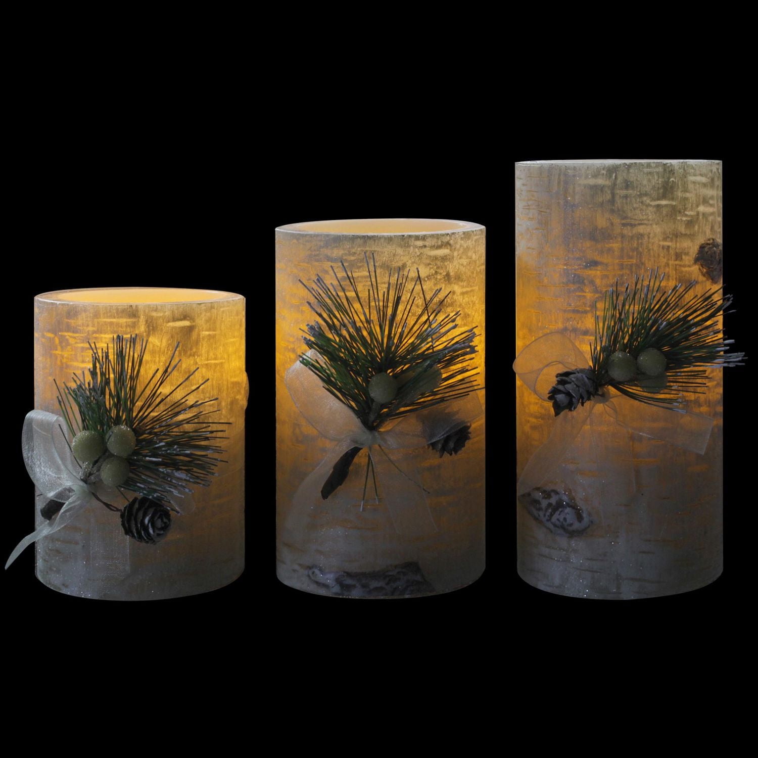 Hometrends Birch Foliage LED Pillar Candle Set with Remote Control