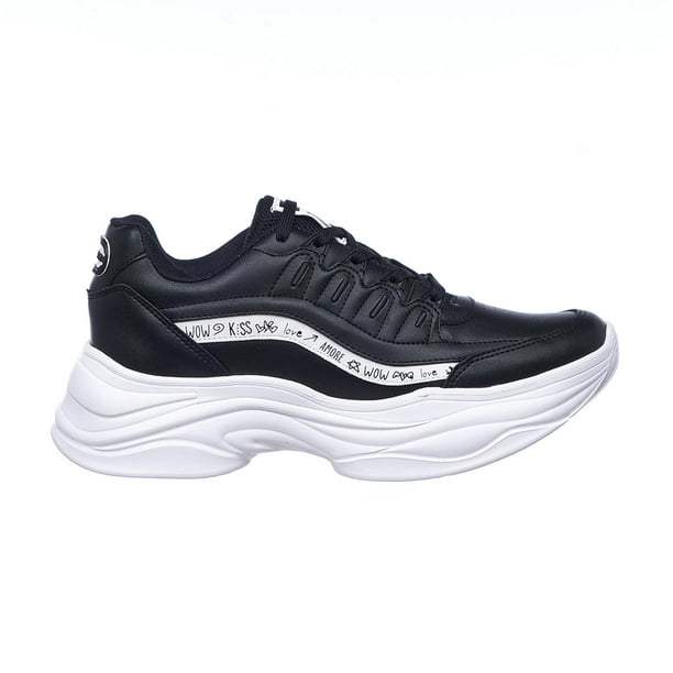 Tenis Mujer Sneaker Moda Casual Urbana Suave Comodo Tipo Piel Bicolor Negro Blanco 024D3X negro 27 Miss Pink 024D3X Bodega Aurrera en linea