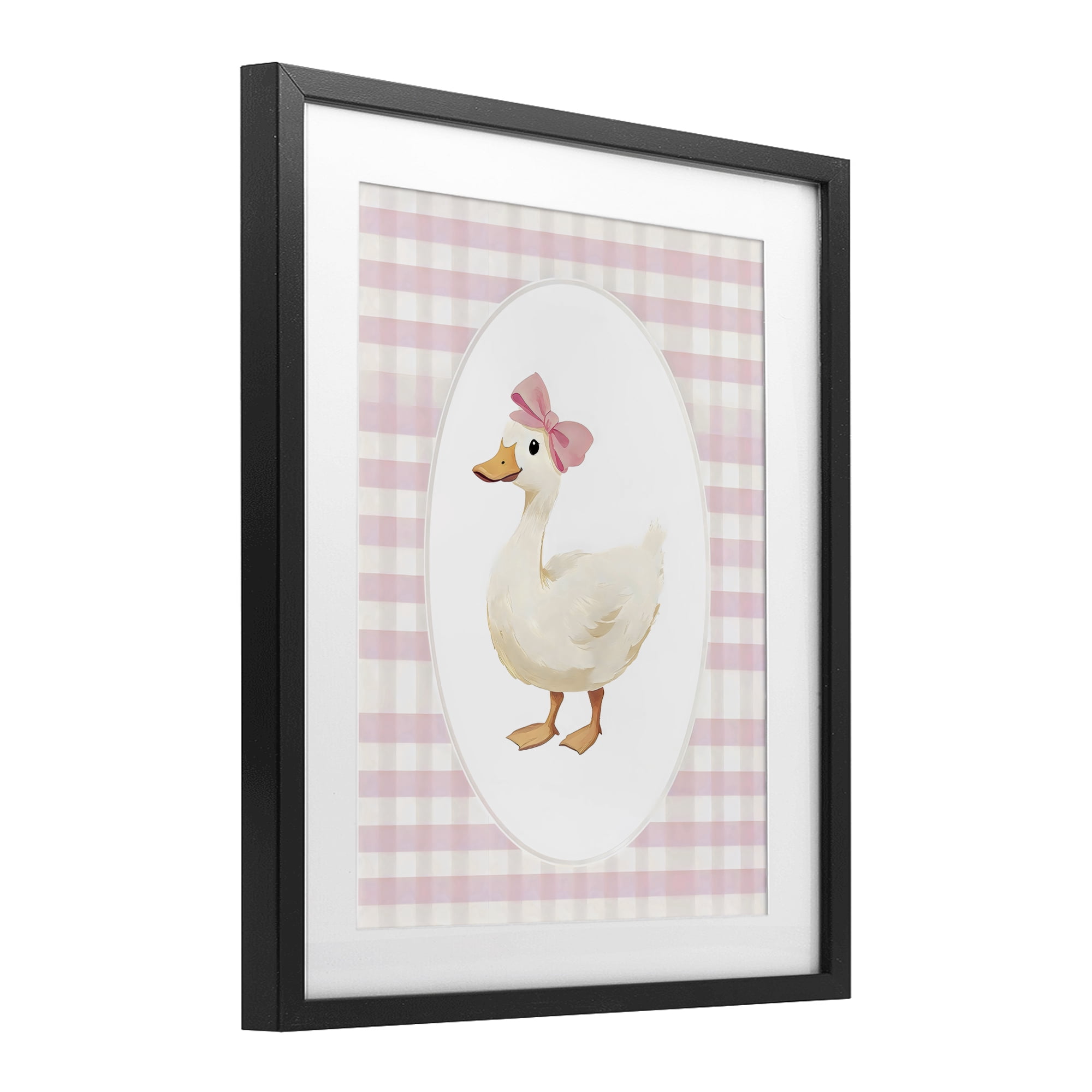 Stupell Industries Pink Gingham Duckling Black Framed Print Under Glass, design by Arlington Prints