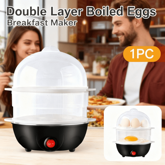 Double Layer Boiled Eggs Breakfast Maker, Electric Hard Boiled Egg Cooker with 14-Cup Capacity, Stainless Steel Construction for Easy Cleaning & Durability
