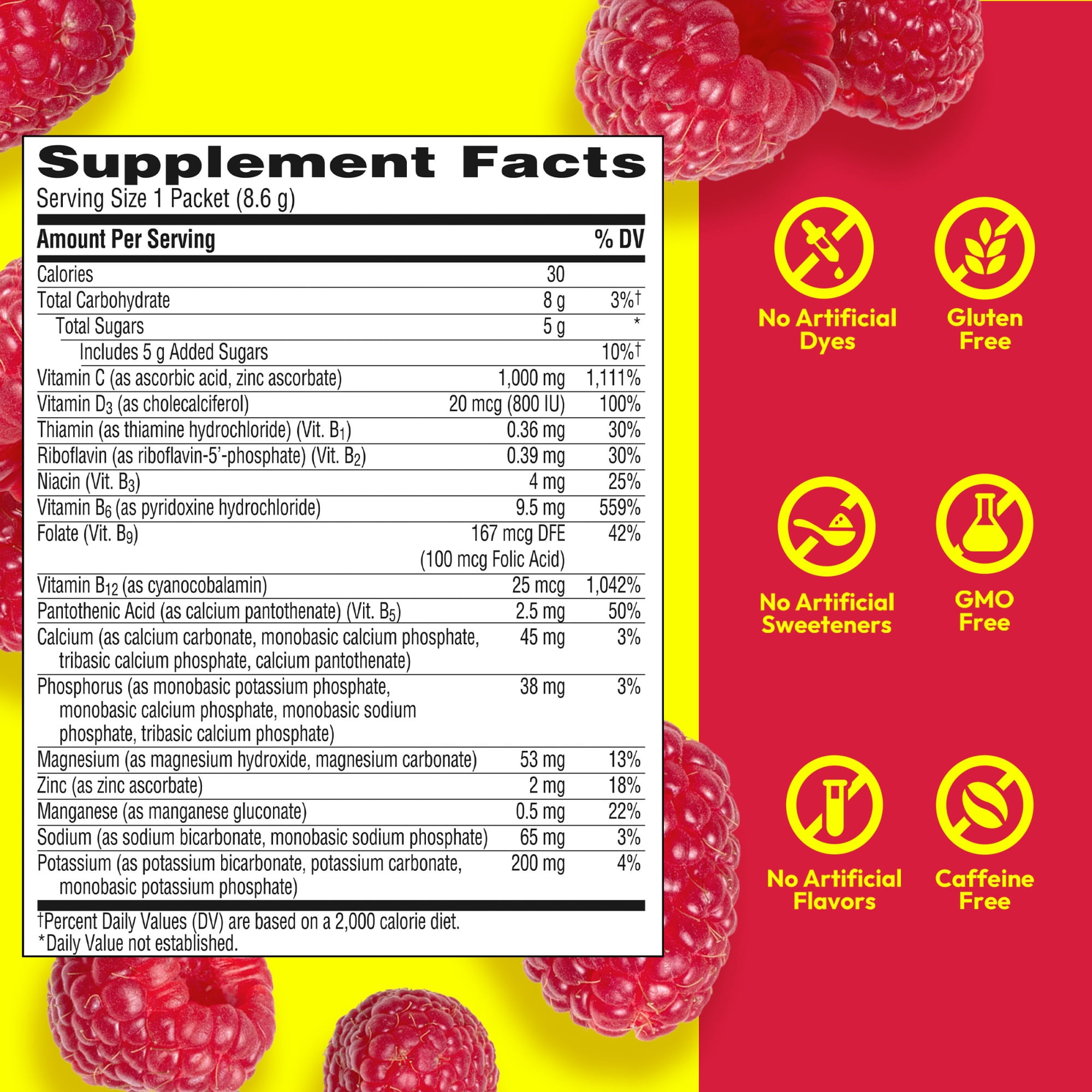 ​​Emergen-C 1000 Mg Vitamin C Powder for Immune Support, Raspberry Flavor - 30 Count​